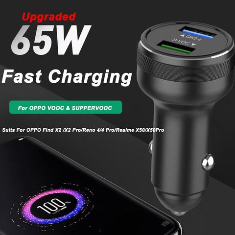 Upgraded 65W SUPERVOOC 2.0 Car Charger Fast Car Charging Type-C Cable For OPPO Find X2 Pro Reno 3 4 Ace 2 X20 X2 Realme X50 Pro  ► Photo 1/6
