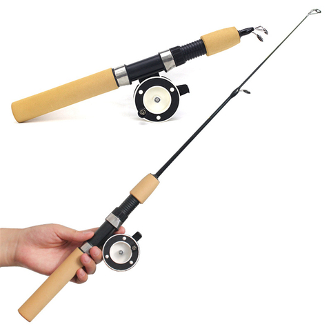 Winter Shrimp Fishing Rods Mini Ice Rod Metal Fishing Reels Elastic Carbon Bait Anti Slip Wood Color Handle Casting Rod pesca ► Photo 1/6