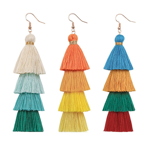 New 3 Layered Bohemian Fringed Luxury Statement Tassel Earrings 2022 Boho Fashion Jewelry Women Long Drop Dangle Earrings ► Photo 1/6