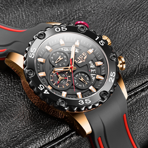 Watches Mens LIGE Top Brand Waterproof Clock Male Silicone Strap Sport Quartz Watch For Men Big Dial Chronograph Wristwatch 2022 ► Photo 1/6