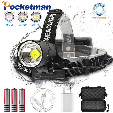 Super Bright XHP-70.2 led Headlamp Fishing Camping headlight High Power lantern Head Lamp Zoomable USB Torches Flashlight 18650 ► Photo 1/6