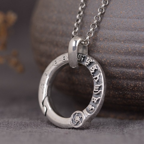 BOCAI New 100% pure S925 silver Man and Woman pendant retro simplicity buckle accessories six-character mantra keychain ► Photo 1/5