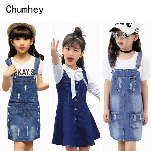 Chumhey 2-16T Girls Sundress Bib Suspender Dresses Summer Straps Kids Pinafore Denim Overalls Children Clothing Girl Clothes ► Photo 1/6