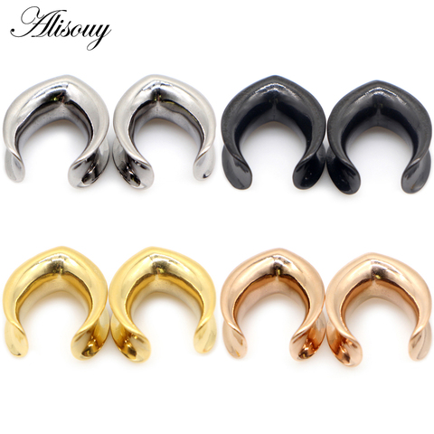 Alisouy 2pcs 6mm-30mm Water Drop Glossy Stainless Steel Ear Plugs Tunnels Expander Saddle Ear Gauges Ear Piercings Body Jewelry ► Photo 1/6