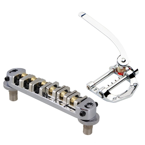 Dropship-Roller Saddle Bridge with Posts and Spanner for Electric Guitar Silver & Guitar Vibrato Tailpiece Tremolo Flat Top Body ► Photo 1/3