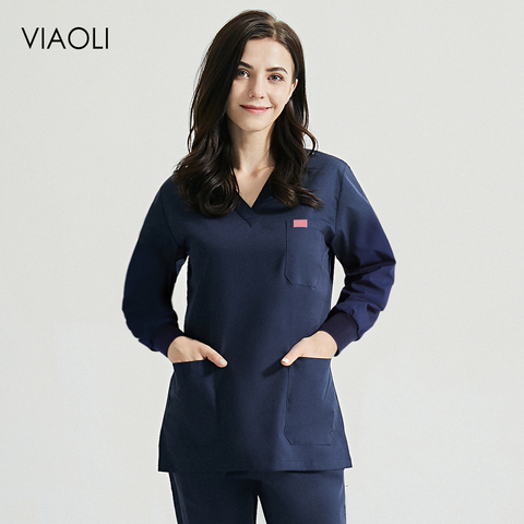 V-neck Long Sleeved Spa Uniforms Scrub tops+Pants nurse scrubs uniforms Health&Beauty Work Wear doctor costume women Wholesale ► Photo 1/6