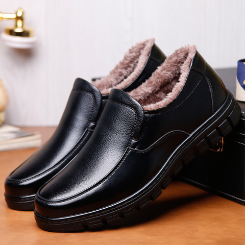 Winter Warm Fur Loafers Men Leather Casual Shoes Men Footwear Non-slip Thick Sole Fashion Men's Shoes Sneakers Leather moccasins ► Photo 1/6