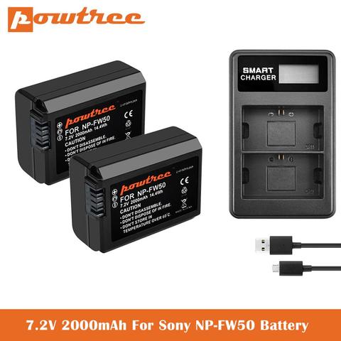 Powtree For Sony 2000mAh 7.2V NP FW50 NP-FW50 NPFW50 Camera battery+LCD Dual Charger For Alpha a6500 6300 6000 3000 L20 ► Photo 1/6
