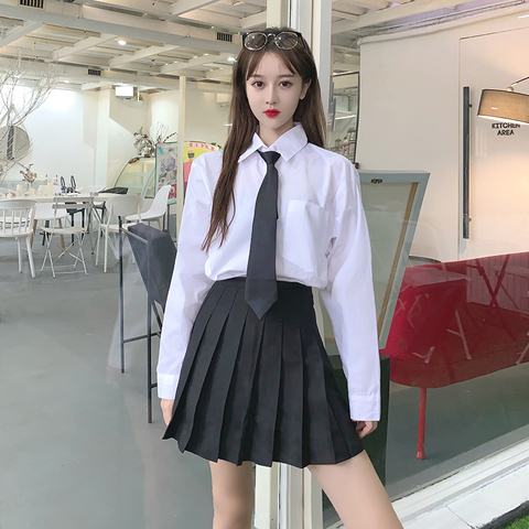 Buy Online White Shirt Ladies Long Sleeve Shirt New Students Tie College Big Size Japanese Fashion Jk Uniform School Girl Skirt Alitools