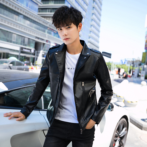 2022 autumn and winter men's leather jacket new wild youth handsome PU leather jacket Korean slim Side zipper leather jacket ► Photo 1/5