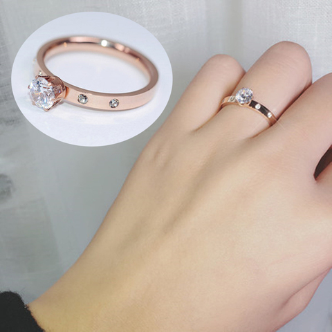 Love Jewelry Titanuim Steel Rose Gold Color Ring CZ Crystal Ring For Women Couple Finger Rings Wedding  Size5-9 R008 ► Photo 1/6