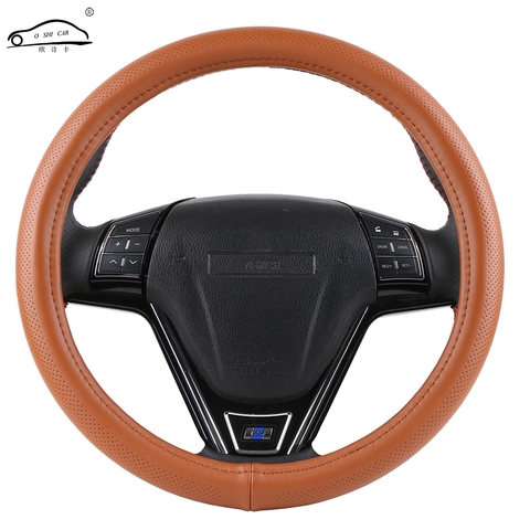 Genuine leather car steering wheel cover wavy lines design universal silica gel liner steering-wheel braid snake skin pattern ► Photo 1/6