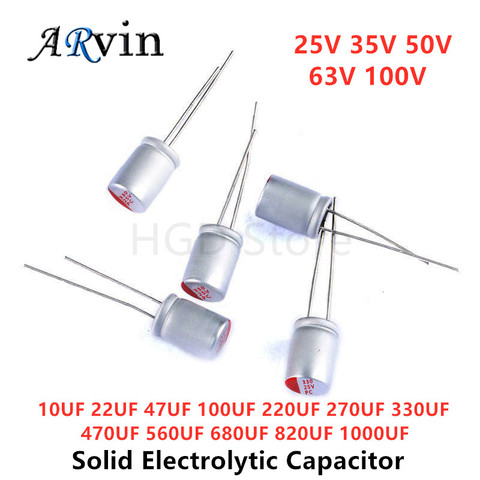 10Pcs DIP Solid Electrolytic Capacitor 25V 35V 50V 63V 100V 10UF 47UF 100UF 220UF 270UF 330UF 470UF 560UF 680UF 820UF 1000UF ► Photo 1/6