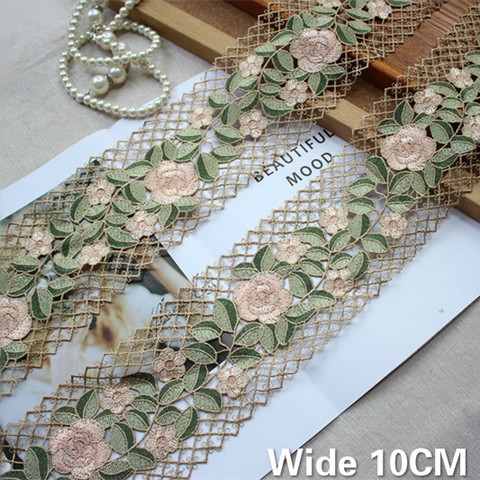 10CM Wide Elegant Green Cotton Polyester Venise Lace 3d Rose Flowers Embroidery Ribbon Garment Home Curtains Sewing Dress Decor ► Photo 1/5