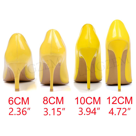 LAIGZEM Women Heels Patent Pointy Toe Stiletto High Heels 6/8/10/12CM Pumps Dress Wedding Basic Shoes Zapatos Large Size 46 47 ► Photo 1/6