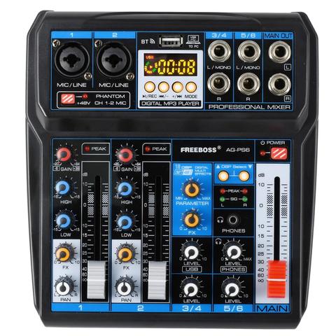 Freeboss AG-PS6 DC 5V Power Supply USB Interface 6 Channel 2 Mono 2 Stereo 16 Digital Effects Audio Mixer ► Photo 1/6