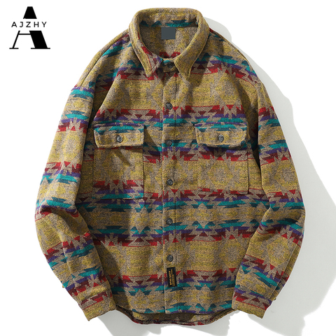 Men Autumn Winter Warm Wool Flannel Shirt Mens Long Sleeve Streetwear Velvet Silk Plaid Vintage Striped Fashions Casual Shirts ► Photo 1/6
