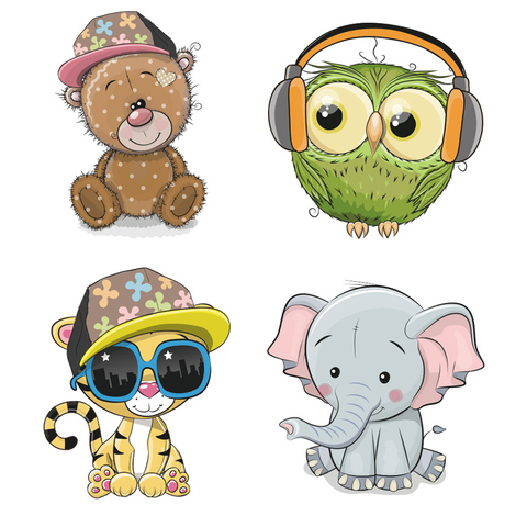 Cartoon Animals Heat Transfer Frog Deer Elephant  Iron-On Transfers Thermal Stickers On Clothes For Kids T-shirt ► Photo 1/6
