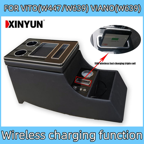 for Benz Viano Vito W639 W447 2004-2022 Mobile phone wireless charging Armrest Box Central Content Storage Box Car Styling USB ► Photo 1/6