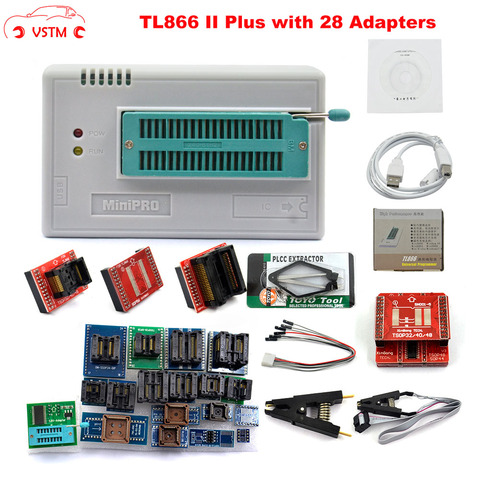 Original TL866II Plus Universal Programmer+28 Adapters+SOP8 IC Clip High speed TL866 Flash EPROM Programmer ► Photo 1/6