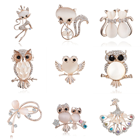 Rinhoo Elegant Crystal Rhinestone Butterfly Peacock Cat Owl Opal Stone Animal Brooches Pin for Women Suit Brooch Clothing Buckle ► Photo 1/6