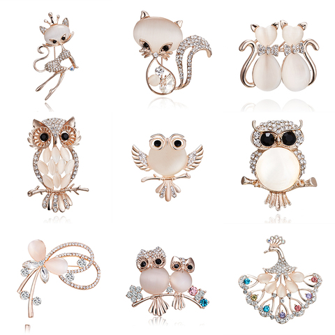 Rinhoo Elegant Crystal Rhinestone Butterfly Peacock Cat Owl Opal Stone Animal Brooches Pin for Women Suit Brooch Clothing Buckle ► Photo 1/6