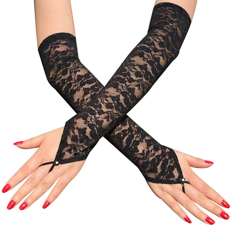 1 Pairs Women Long Lace Gloves Sexy Fishnet Mesh Fingerless Glove Lady Mitten Dress Accessories ► Photo 1/6