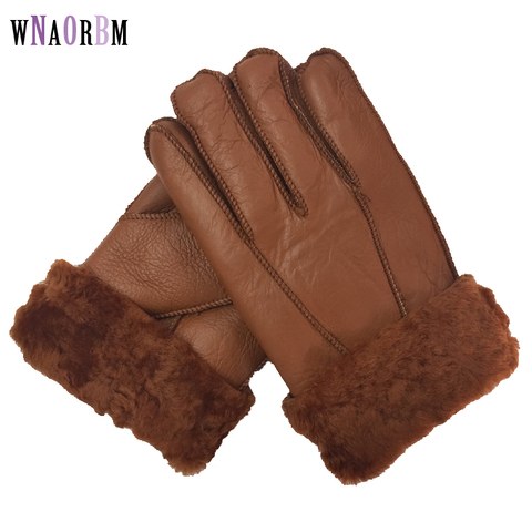 New Men Winter Gloves Warm Genuine Sheep Fur Gloves for Men Thermal Goat Fur Cashmere Real Leather Leather Snow Gloves Manual ► Photo 1/6