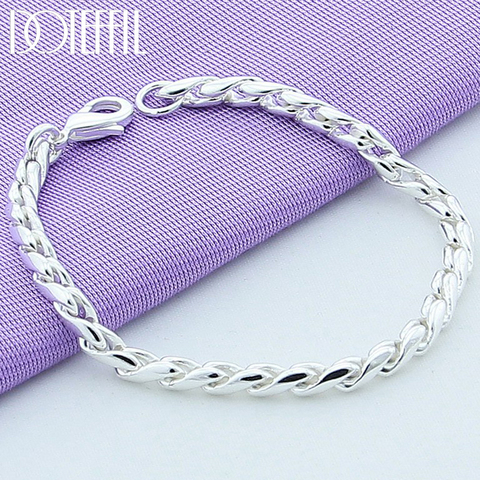 DOTEFFIL 925 Sterling Silver Bracelets Snake Chain Screw Fits European Silver Charms 20CM DIY Fashion Jewelry Women Gift ► Photo 1/6