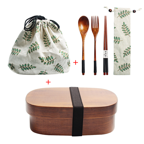 Wooden Lunch Box Set Japanese Bento Boxes Picnic Dinnerware Kit