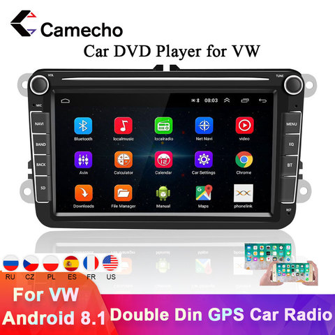 Camecho 2din Car Radio GPS Android 8.1 For VW/Volkswagen/Golf 4 5/Polo/Tiguan/Passat/b7/b6/leon/Skoda/Seat/Octavia Autoradio ► Photo 1/6