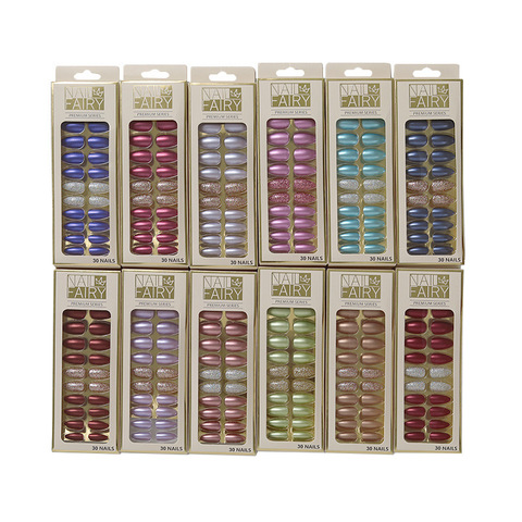 30pcs Metallic Mirrored Almond rTendy Fake Nails Glitter Powder Decoration Design Glue Type Wearable Detachable Nail Art Beauty ► Photo 1/6