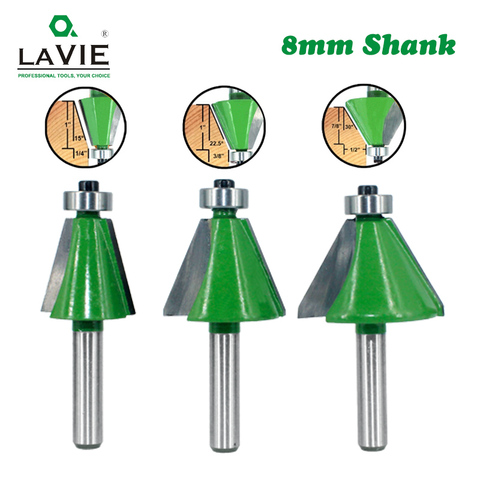 LAVIE 3pcs Set 8mm Shank Chamfer Router Bits 15  22.5 30 Degree Milling Cutter for Wood Woodorking Bit Machine Tools MC02112 ► Photo 1/6