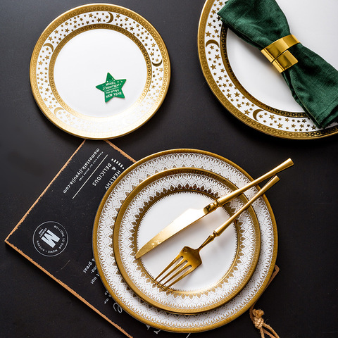 Ceramic gold plate Fruit salad sushi dessert plate christmas plates and dishes set kitchen porcelain dinner Tableware Sets ► Photo 1/6
