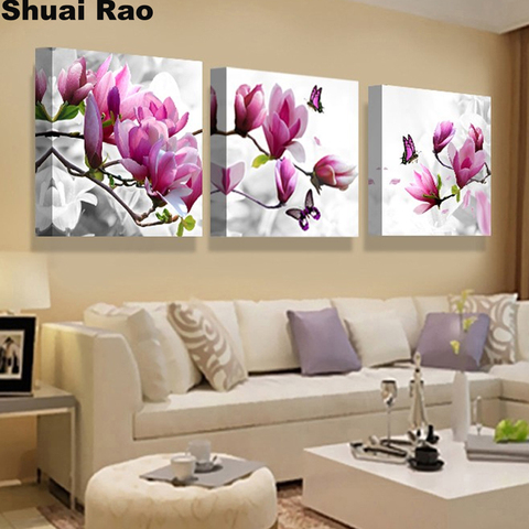 Triptych diamond painting Magnolia Flowers mosaic diamond set full square/round diamond embroidery 3 piece Kitchen decor, ► Photo 1/6