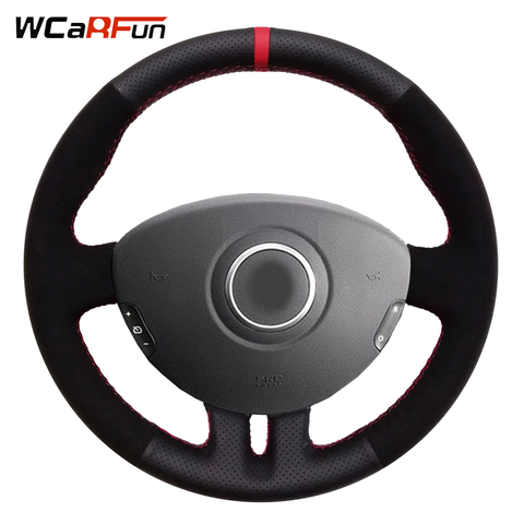 WCaRFun Black Leather Black suede Red Marker Car Steering Wheel Cover for Renault Clio 3 2005-2013 Clio 3 RS 2005-2013 ► Photo 1/4