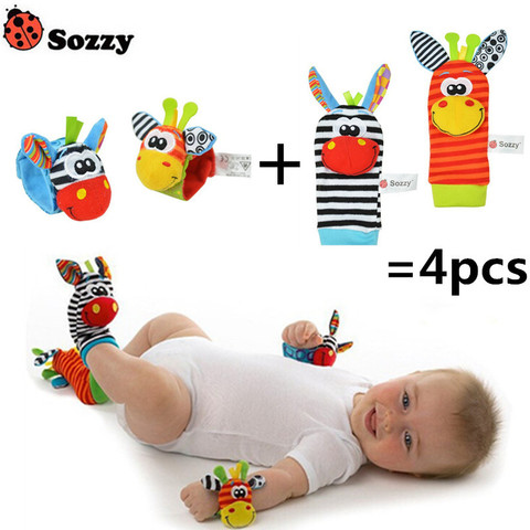 100pcs / 25 sets of newborn baby rattle toys Sozzy Garden Bug animal cute cartoon wrist rattle and plush socks wholesale ► Photo 1/6