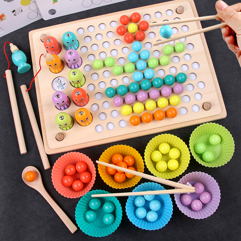 Hot 10 styles Montessori Wooden Toy Hand Movement Training Clip Bead Color Cognition Bead Clipping Wooden Toys for Children gift ► Photo 1/6