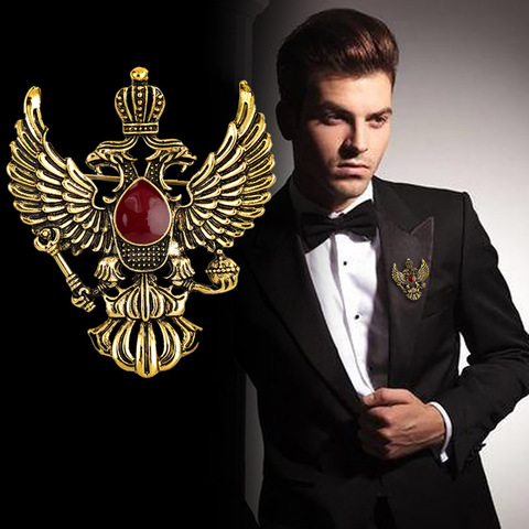 High-end Retro Wing Metal Pins and Brooches Vintage Double-headed Eagle Badge Brooch Punk Crown Suit Lapel Pin Men Accessories ► Photo 1/6