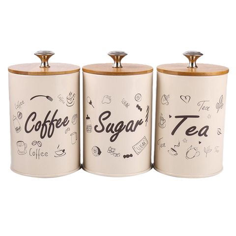 3pcs/set Kitchen Storage Jars ,Sugar/Coffee/Tea Canisters , Metal Iron 1L ► Photo 1/6