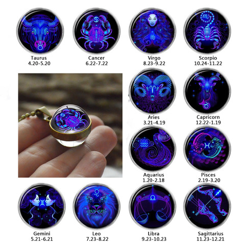 12 Constellations Double Sided  Astrology Chart Glass Ball Necklace Pendant Necklaces For Women Men Fashion Jewelry Couple Gift ► Photo 1/6