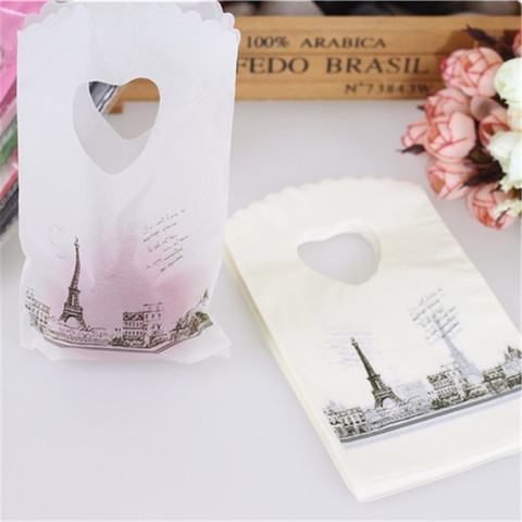 Hot Sale New Style Wholesale 50pcs/lot Eiffel Tower Mini Jewelry Plastic Gift Packaging Bags With Handles Small Gift Bags ► Photo 1/6