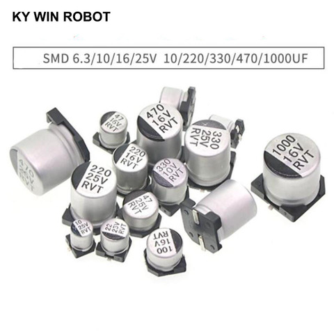 10pcs SMD 6.3V 10V 16V 25V 35V 50V Aluminum Electrolytic Capacitor 1UF 2.2UF 10UF 22UF 33UF 47UF 100UF 220UF 330UF 470UF 1000UF ► Photo 1/5