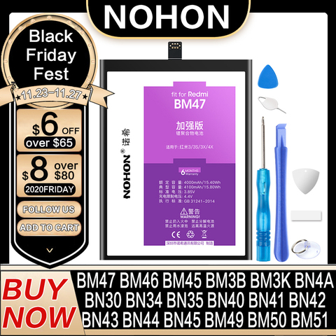 NOHON BM47 BM46 BM3B BN41 BN43 BN40 BN30 BN45 BN4A Battery For Xiaomi Redmi 3 3S 4X 4 Pro 6 5 Plus Note 2 3 4 5 7 Pro 4X Bateria ► Photo 1/6