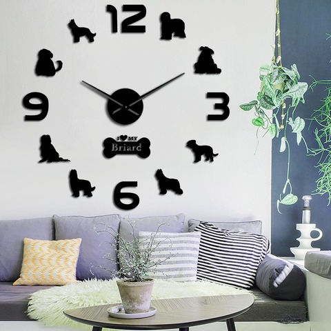 Briard Dog Breed Wall Clock Modern Design Berger de Brie Large Watch Clocks Berger Briard Horologe Self Adhesive Wall Stickers ► Photo 1/6