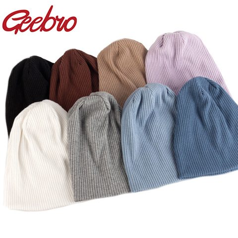 Geebro Women Fashion Stretch Ribbed Slouchy Beanies Hat Men Winter Autumn Baggy Spring Striped Knitted Skullies Warm Gorros Caps ► Photo 1/6