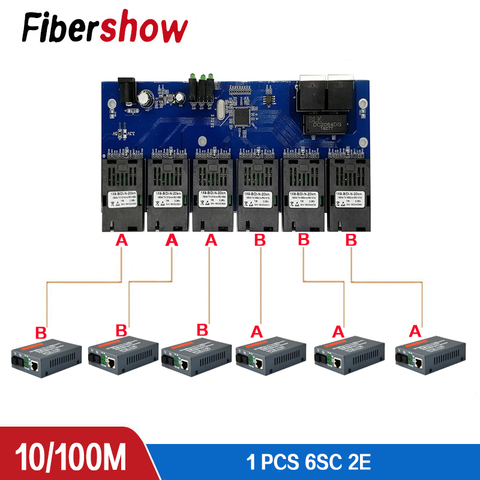 2 RJ45  6 155M SC fiber Port  Fast Ethernet switch Converter 20KM Ethernet Fiber Optical Media Converter 10/100M PCBA ► Photo 1/6