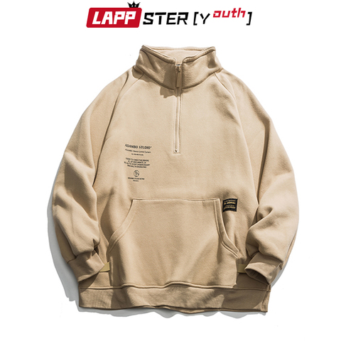 LAPPSTER-Youth Men Fleece Pocket Harajuku Hoodies 2022 Mens Oversized Streetwear Sweatshirts Korean Hoodie Hip Hop Black Clothes ► Photo 1/6