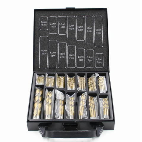 Hole Opener Iron Box packing 99PCS HSS Twist Drill Bits Set 1.5-10mm Titanium Coated Surface 118 Degree For Drilling woodworking ► Photo 1/6