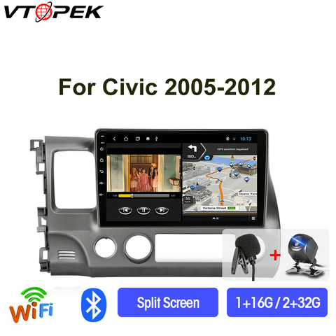 Vtopek 4G+WiFi 2din Android 9.0 Car Radio Multimidia Video Player Navigation GPS Auto Stereo For Honda Civic 2005-2012 Head Unit ► Photo 1/6